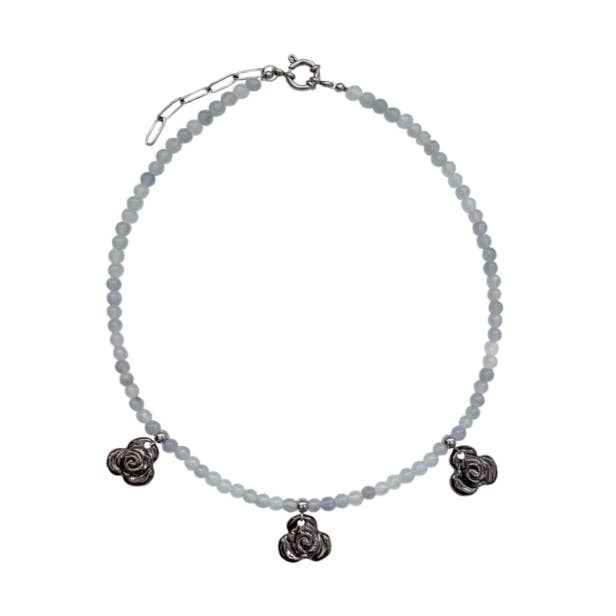 Collier en céramique entrelacé de rose et d'aigue-marine - NOUVEAU pour la vente par Blanca Olmos Studio