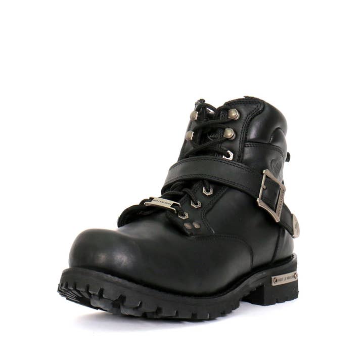 Hot Leathers Men's Black 6-inch Logger Leather Boots with Adjustable Buckle BTM1007 for wholesale on Faire