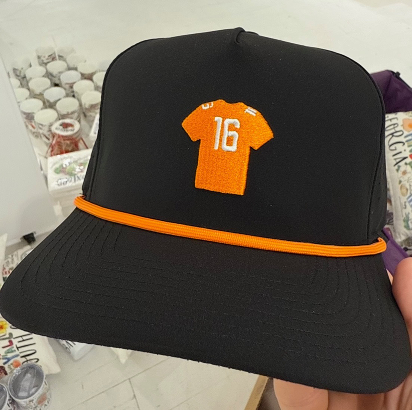 Happy By Rachel, LLC - Wholesale Baseball Cap - Unisex - Orange Jersey #16 Hat, Black0