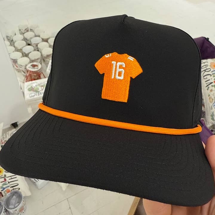 Happy By Rachel, LLC - Wholesale Baseball Cap - Unisex - Orange Jersey #16 Hat, Black