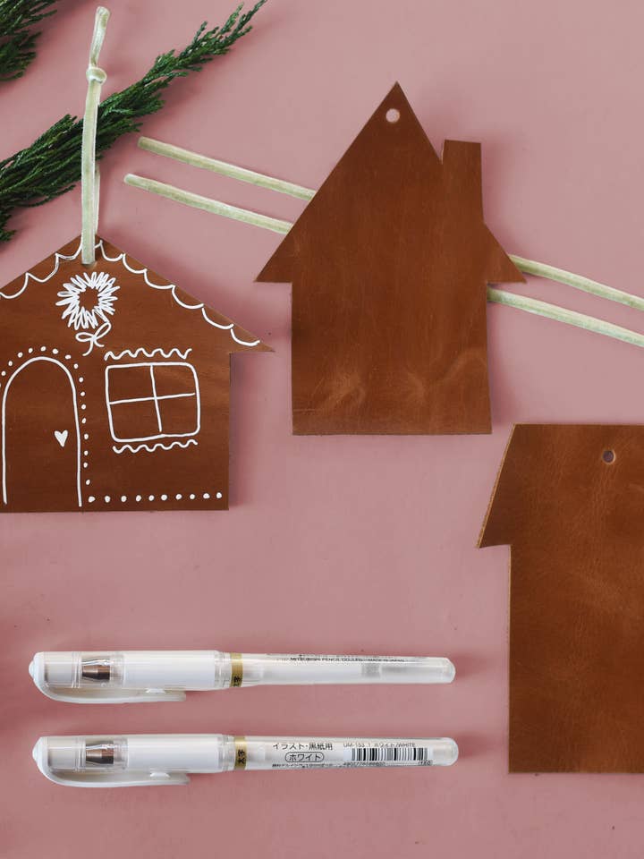 Leather Gingerbread House Ornament Making Kits | Holiday for wholesale by Purse & Clutch