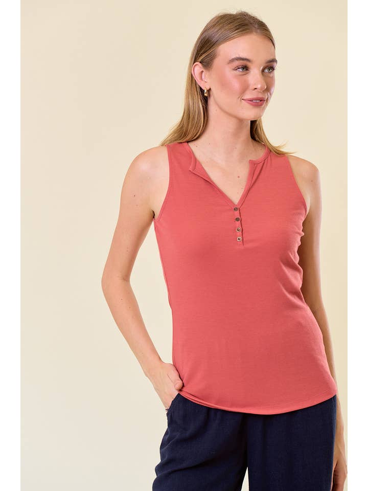 Doe and Rae – wholesale Tank top – Women′s – Henley Knit Tank - 41363T1