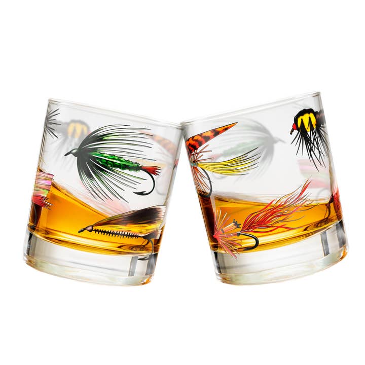 Greenline Goods - Wholesale Cocktail/Liquor Glass - Fly Fishing Lures Whiskey Glass Set3