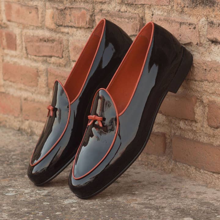 Marcello Belgische pantoffel van Italiaans lakleder in zwart voor wholesale door DapperFam