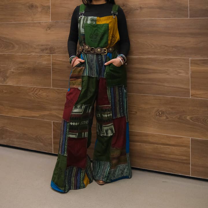 Karma Nepal Crafts - Wholesale Jumpsuit - Women's - Patchwork Wool Blend Wide Leg Jumpsuit1