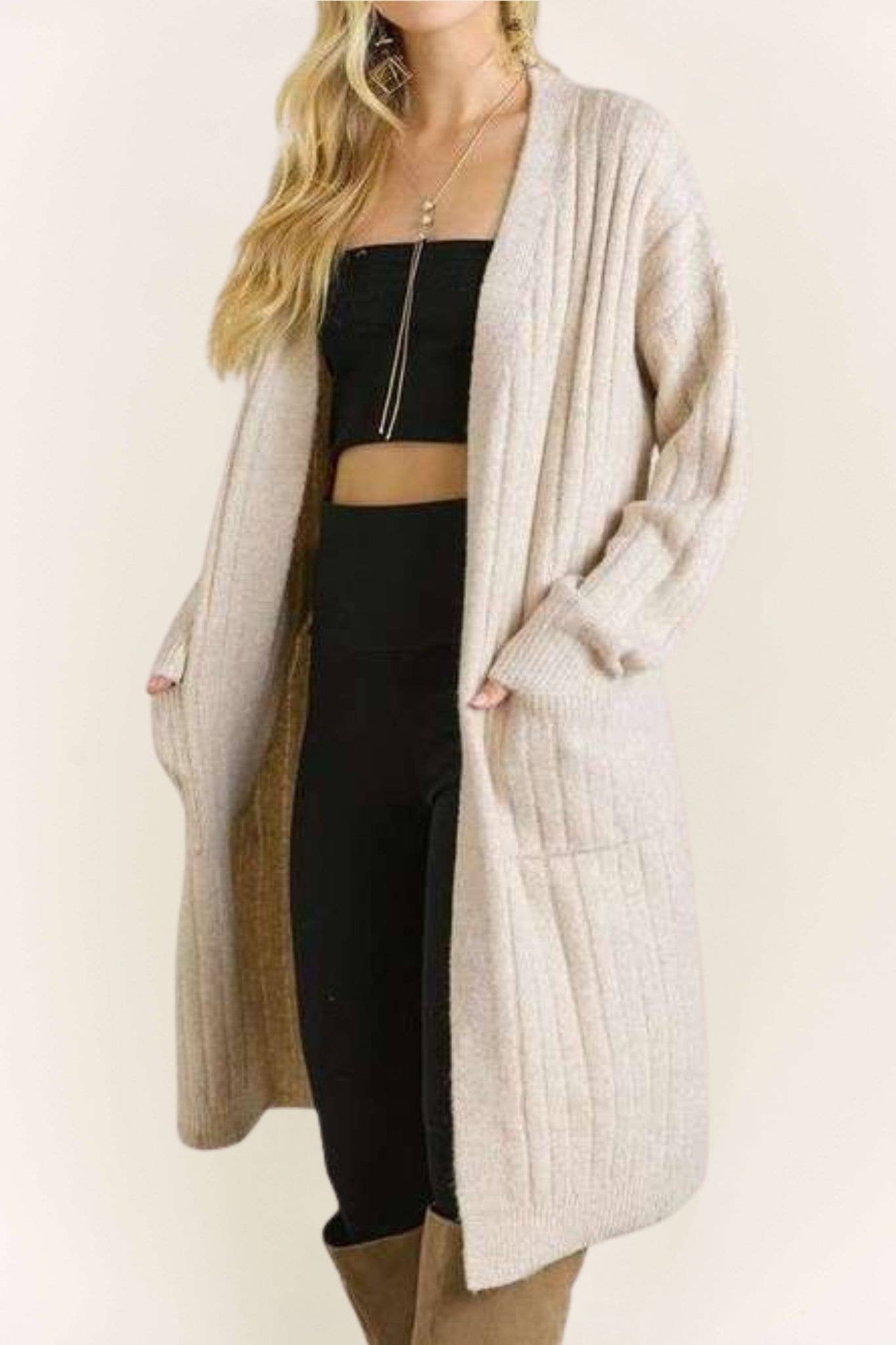 Madelyn - Wholesale Cardigan - Women's - LESW2616-CABLE KNIT OPEN CARDIGAN17