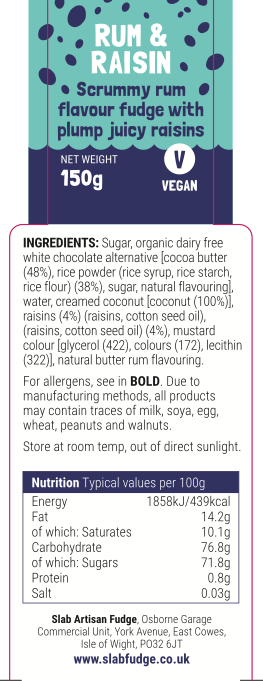 Slab Artisan Fudge – wholesale Fudge – Rum & Raisin Fudge Slab - Vegan3