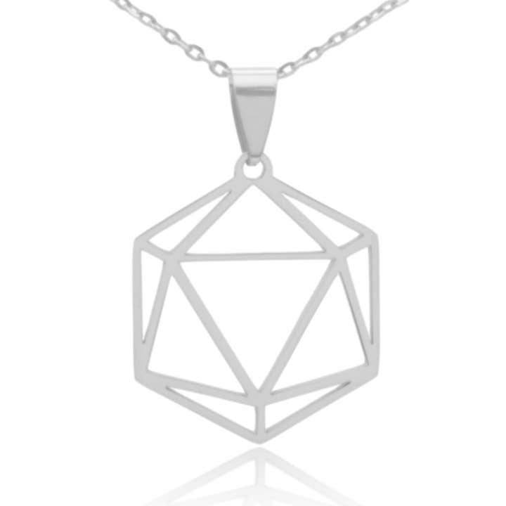 Clayton Jewelry Labs - Wholesale Pendant/Charm Necklace - D20 Dice Silhouette Icosahedron Stainless Steel Necklace