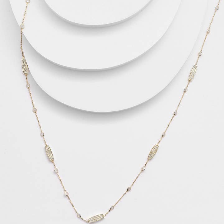 Kosa Jewels - Wholesale Link & Chain Necklace - CHLOE Diamond by the yard with pavé blocks necklace