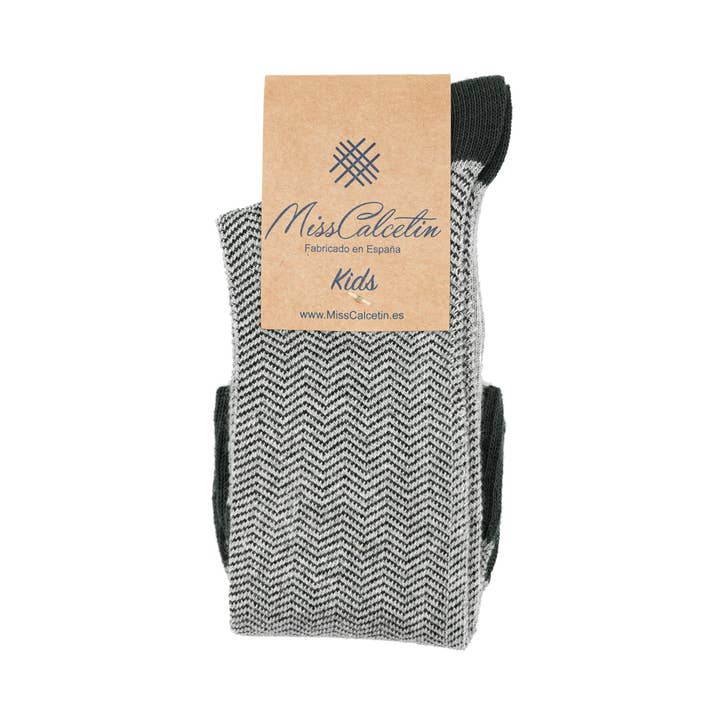 MissCalcetin Kids Grey-Anthracite Herringbone High Top for wholesale by MissCalcetin