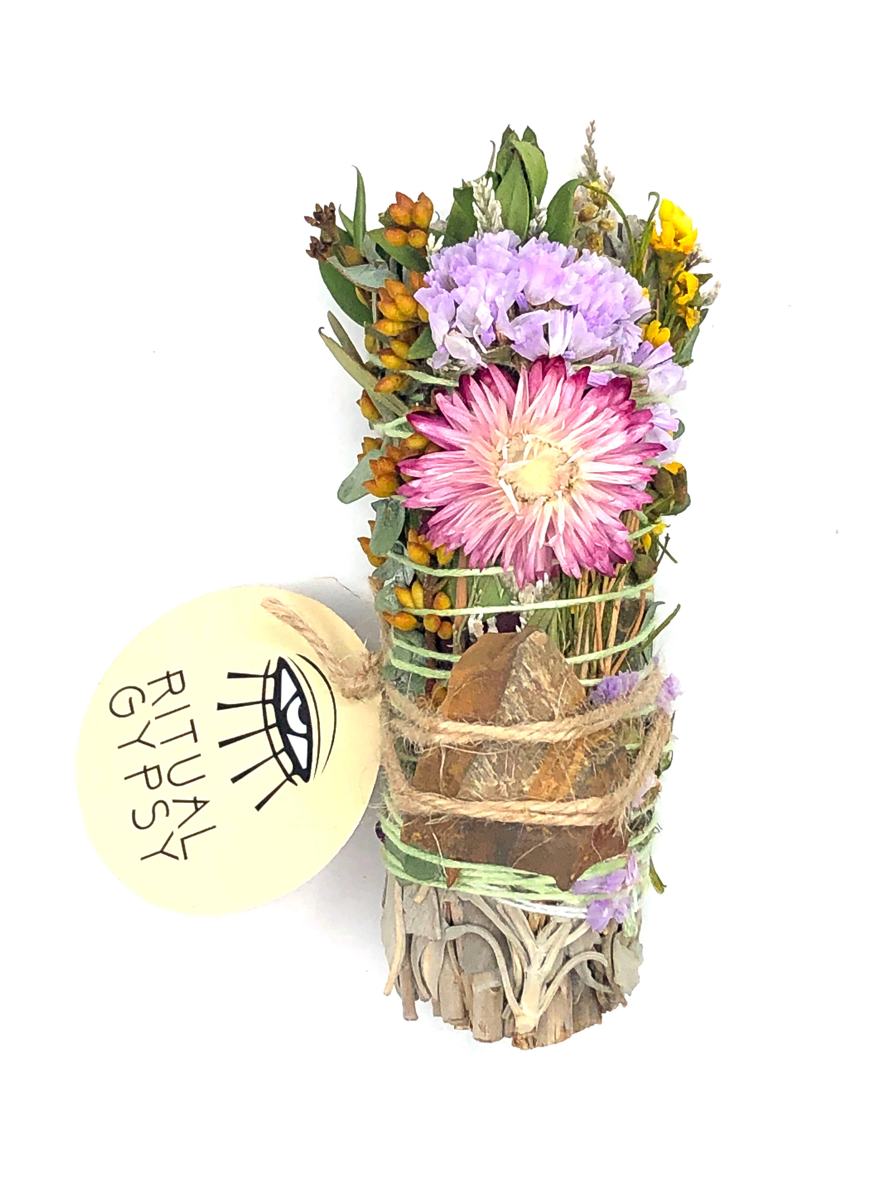 RITUAL GYPSY SAGE WANDS - Vendita all'ingrosso Salvia - BACCHETTE RITUALI SALVIA DA 4" (24 OPZIONI DI CRISTALLO)25