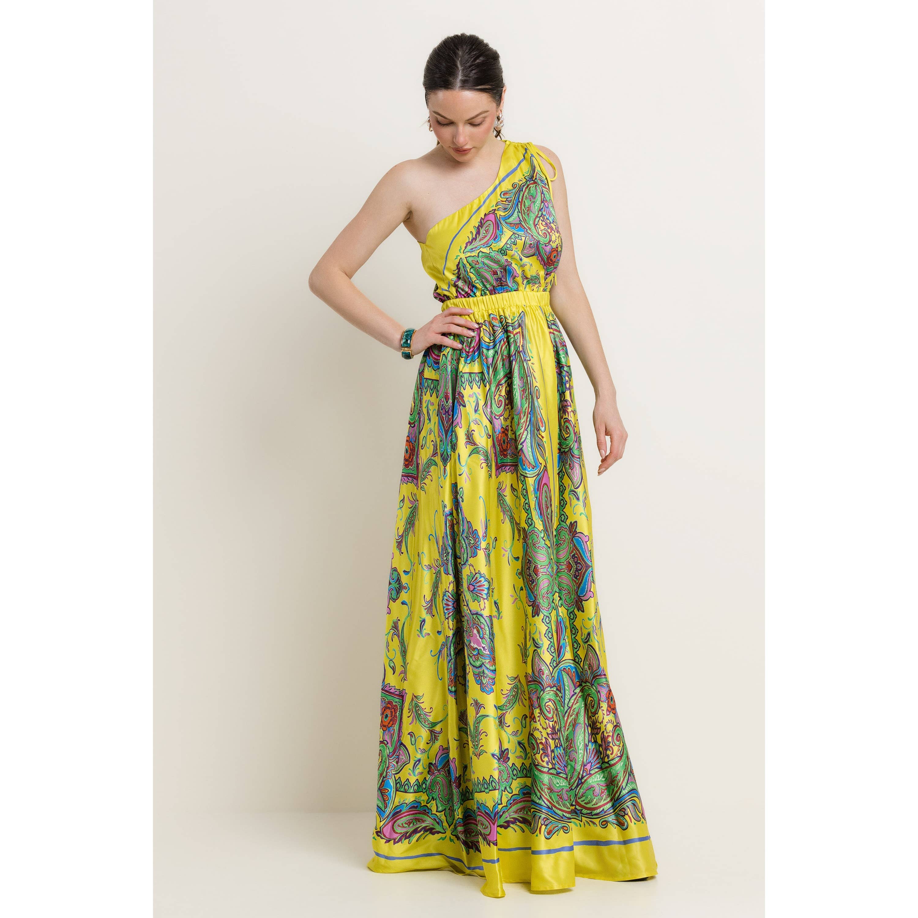 The Sang - Wholesale Dress - Women's - SATIN BORDER PRINT ONE SHOULDER MAXI DRESS6