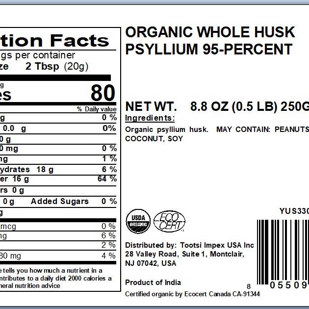 Yupik - Wholesale Protein/Superfood Powder - Yupik Organic Whole Husk Psyllium 95%, 8.8 Ounce