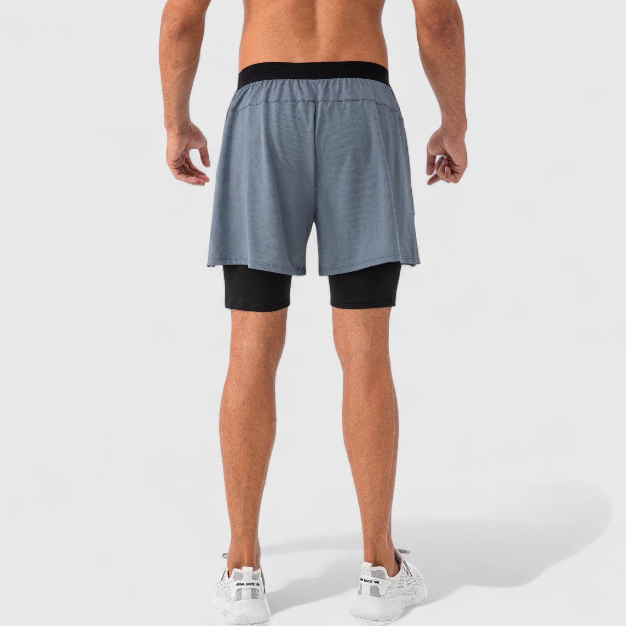 Active by Anna-Kaci - Wholesale Athletic Shorts - Men's - Men's 2-in-1 Training Shorts with Inner Compression Layer an23