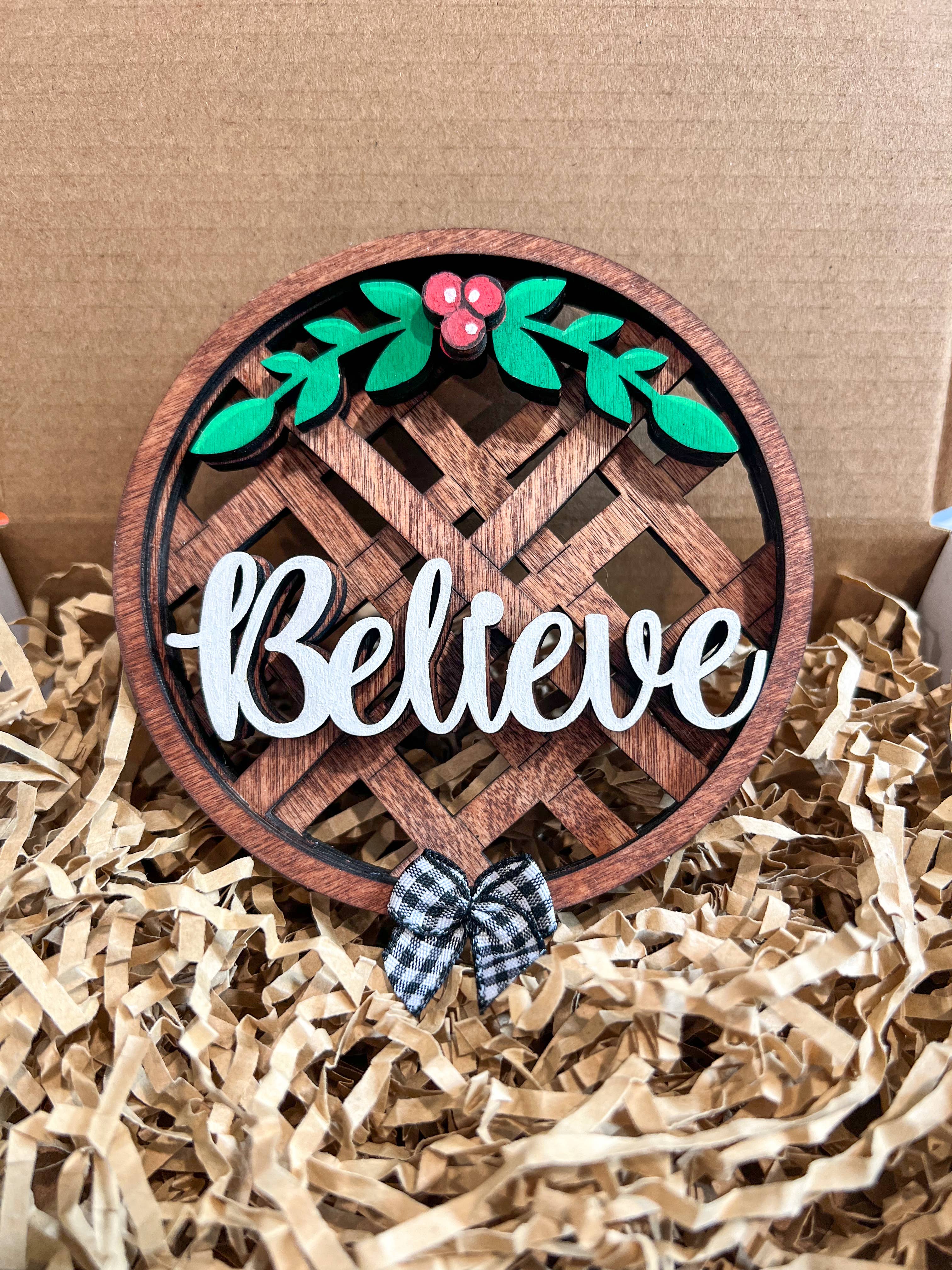OBX Prep - Wholesale Ornament - Wood Basket Look Believe Merry Christmas Christmas Ornament3