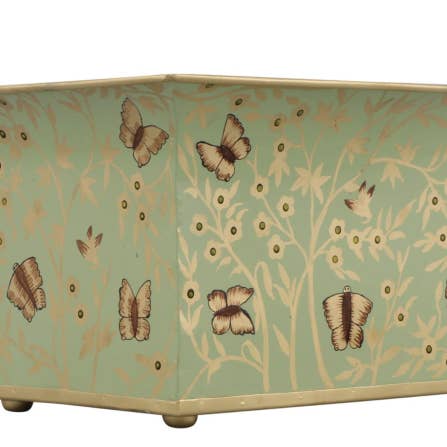 Macetero Floral Verde Celadón y Dorado con Mariposa para venta al por mayor de The Enchanted Home