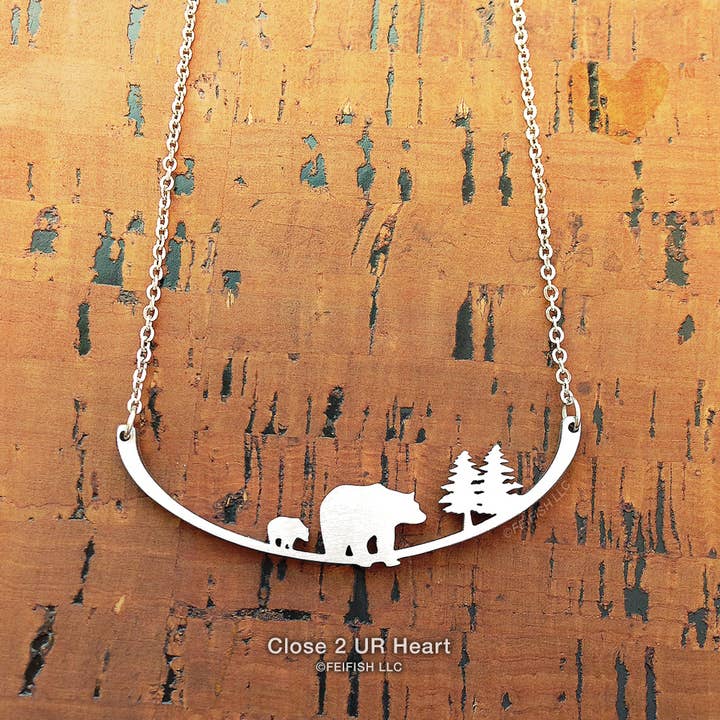 Mother Bear and Cub Stainless Steel Necklace for wholesale by Close 2 UR Heart