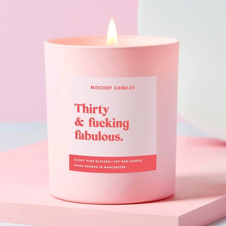 Mischief Candles - Wholesale Jar/Filled Candle - 30th Birthday Gift Funny 30th Candle Thirty & Fabulous