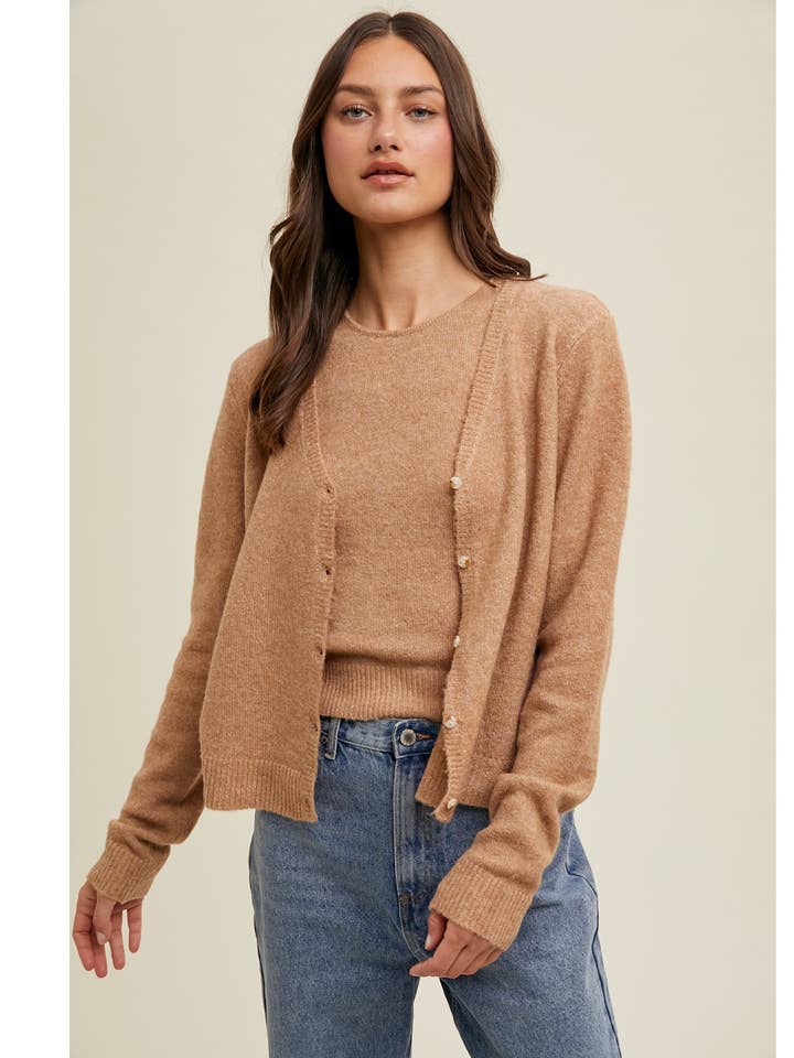 CONJUNTO SIN MANGAS Y CÁRDIGAN CEPILLADOS/ WL24-9196 para venta al por mayor de Wishlist Apparel