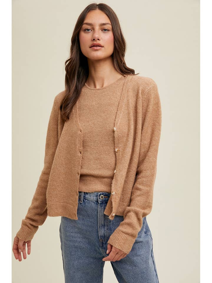 SET AUS GEBÜRSTETEM TANK UND STRICKJACKE/WL24-9196 für den Großhandel von Wishlist Apparel