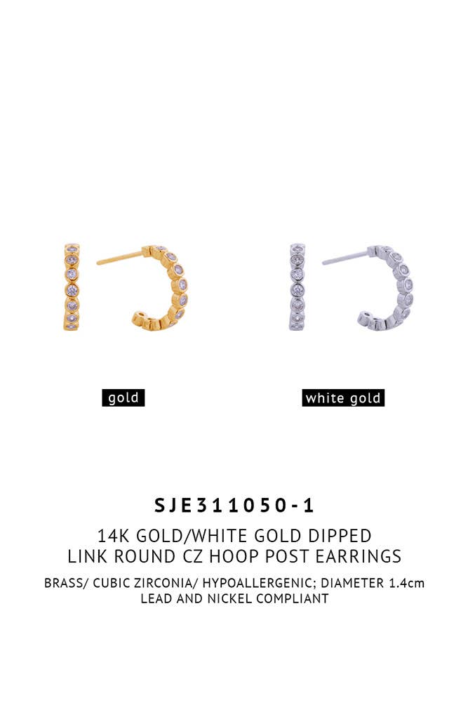Hana - Wholesale Hoop Earrings - 14K Link Round CZ Hoop Post Earring6