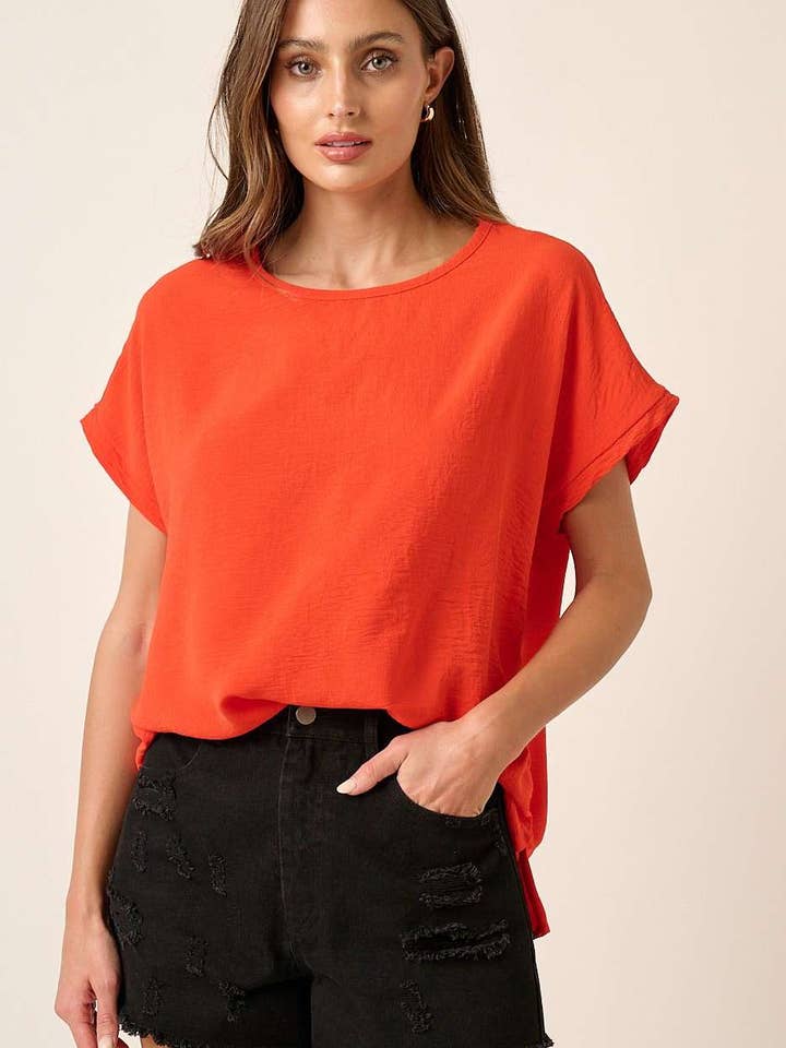 HAUT TISSÉ DOLMAN À COL ROND ET MANCHES COURTES AIRFLOW pour la vente par mittoshop