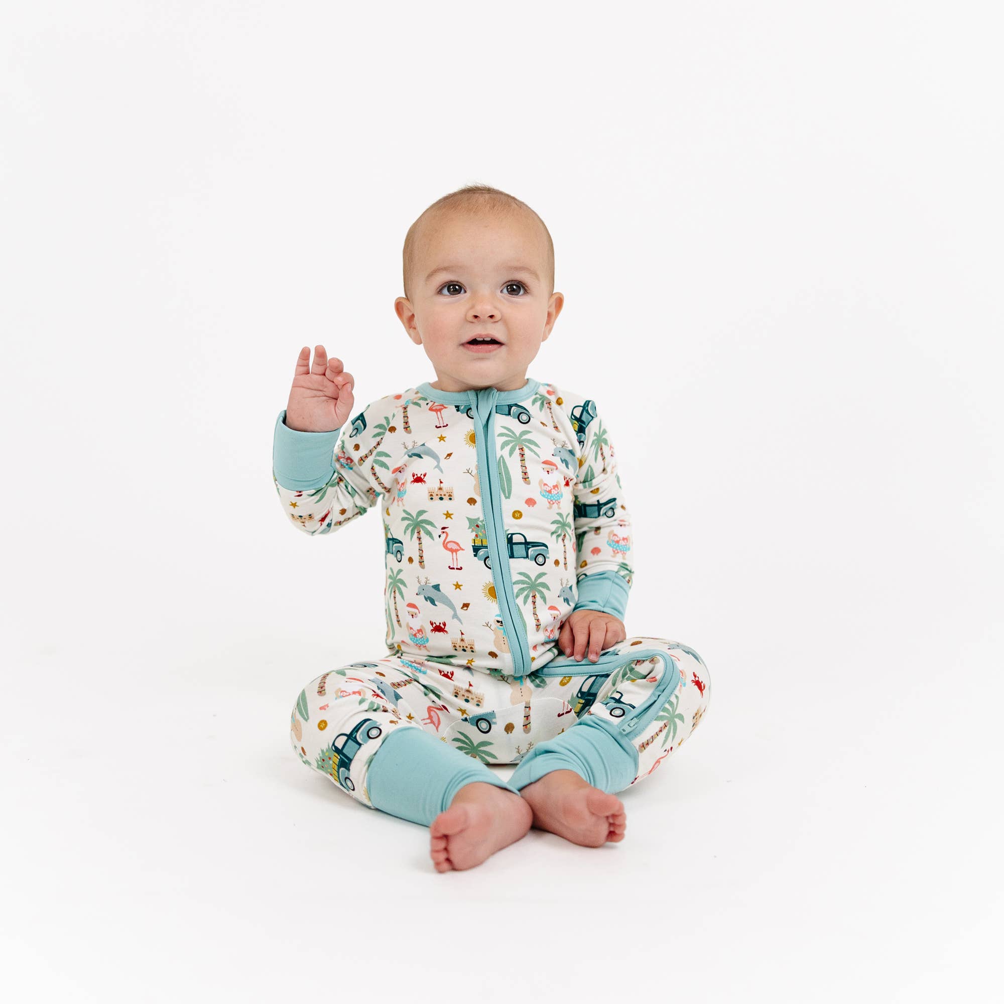 Beige Multi Coastal Christmas Bamboo Convertible Baby Pajama for wholesale on Faire3