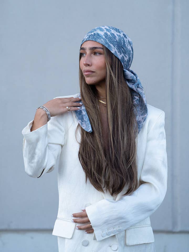 Forest Green Toile Square Head Scarf for wholesale by The Scarf Bar