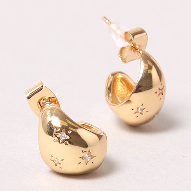 14K Gold-Dipped Star Hoop Earring for wholesale by Fashion City