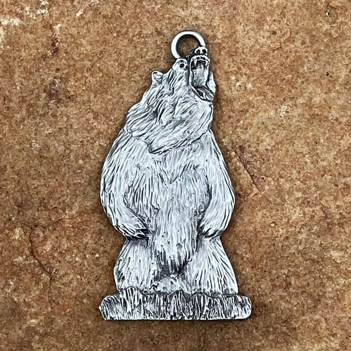 Grizzly Bear Pewter Christmas Ornament for wholesale by Schumann Sculpture