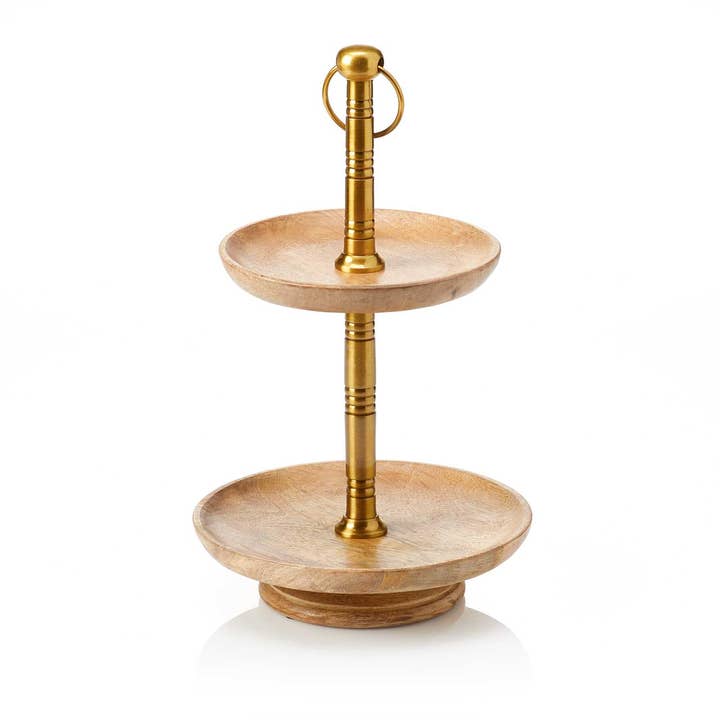 SERRV International - Wholesale Decorative Tabletop Object - Mango Wood Two-Tiered Stand0
