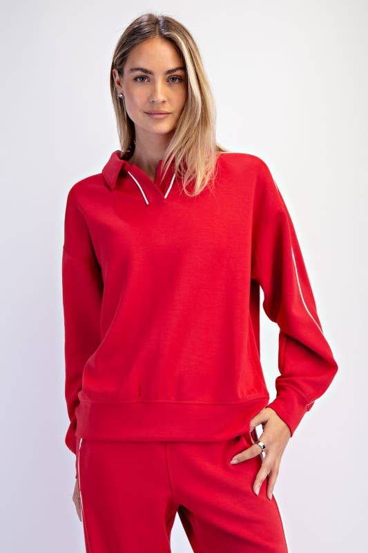 Sunday Morning - Vente Polo – femme - T580037-Polo à manches longues en modal scuba avec double passepoil3