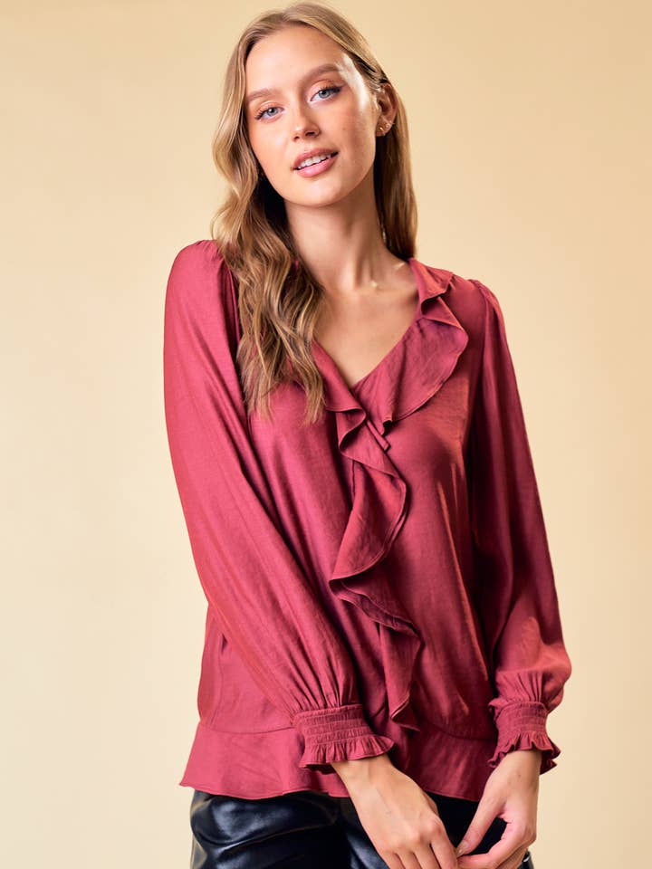 RUFFLE BLOUSE - 43388T for wholesale by Doe and Rae