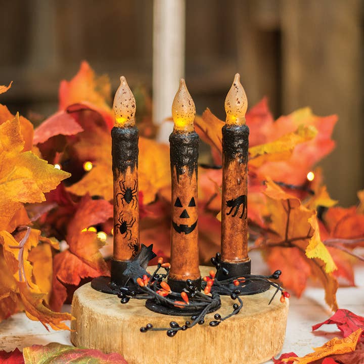 The Hearthside Collection - Wholesale Flameless Candle - Halloween Timer Taper, 3 Assorted1