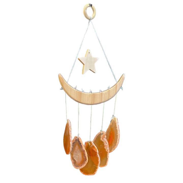Foliesbijoux - Wholesale Wind Chime - Orange agate moon chime