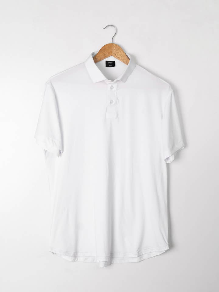 BRISK - Wholesale Polo – Men’s - White Performance Jersey 4 Way Super Stretch Polo Half Sleeves Shirt - Wrinkle Free0