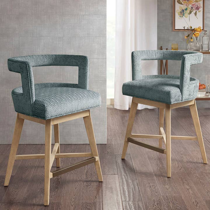 Olliix - Wholesale Stool - Contemporary Open Back Swivel Counter Stool, Teal Blue