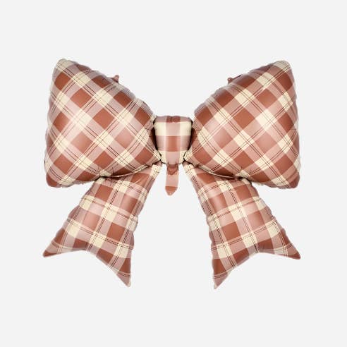 Gingham Brown Bow Foil Balloon for wholesale by Partybarco