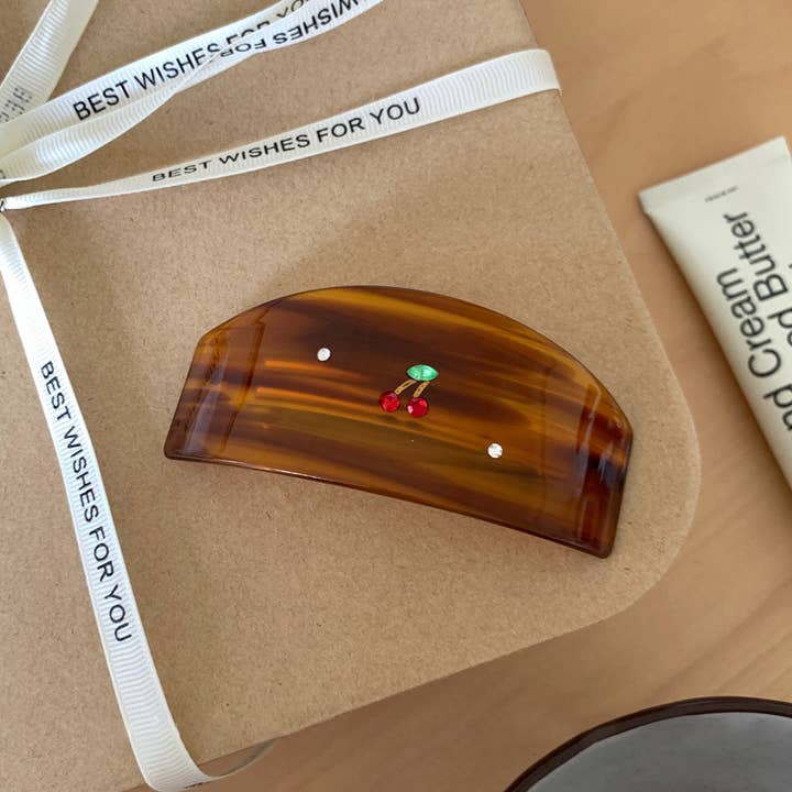 SoapElenGlen - Wholesale Hair clip – Women’s - Elegant Rhinestone Cherry Hair Clip, Acetate Hair Barrettes5