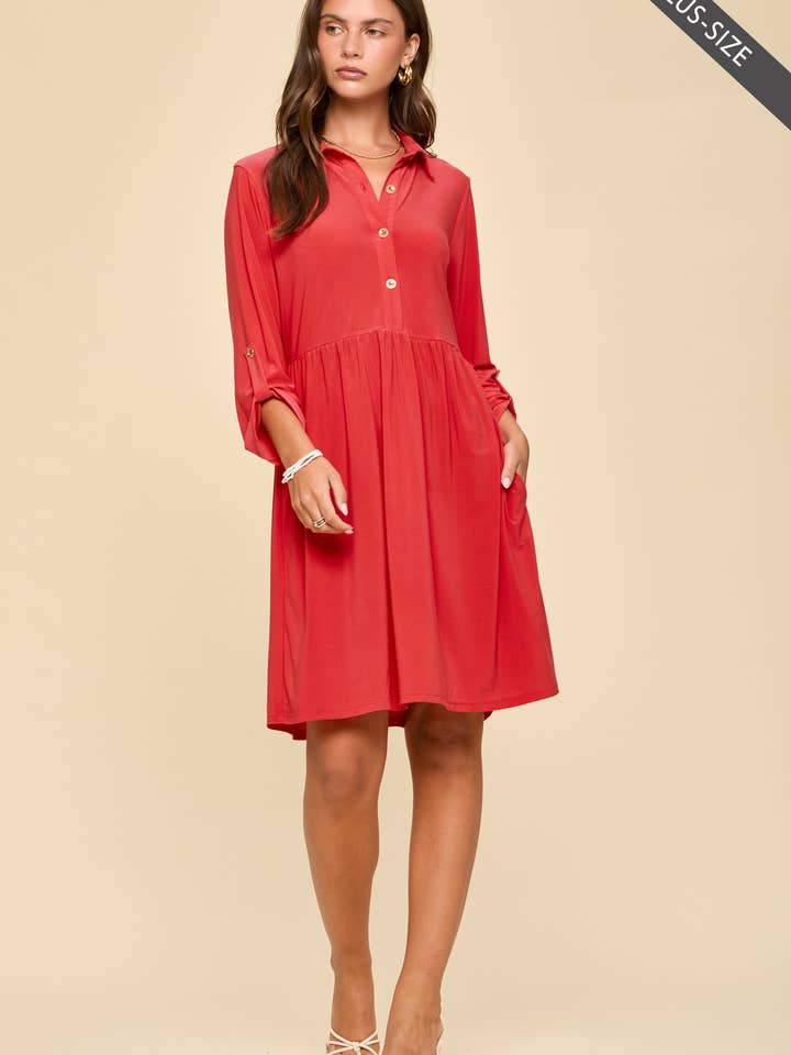 PLUS SIZE Collared Shirt Dress w/ Pockets for wholesale by Dear Scarlett