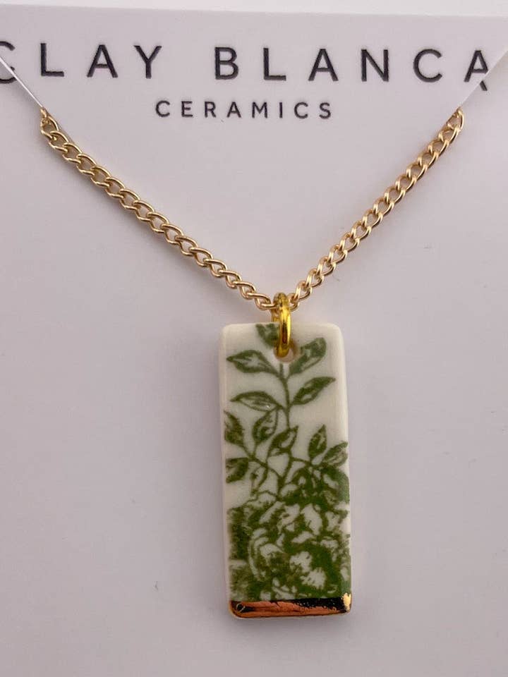 Green China Wide Rectangle Pendant necklace (Options) for wholesale by Clay Blanca