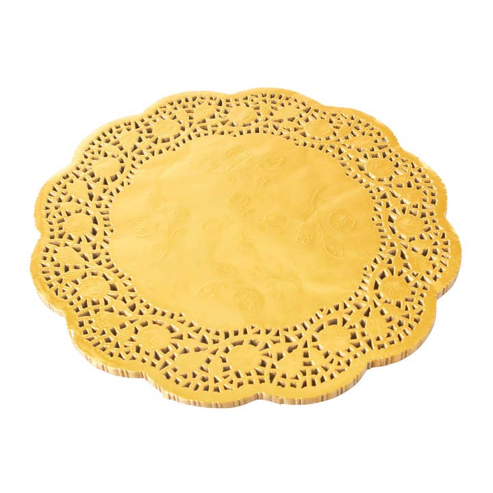 Round Lace Metallic Paper Doilies 12" - Set of 100 - Gold for wholesale on Faire2