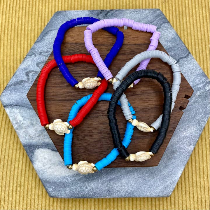 Bracelet - Clay + Stone - Solid Color Ivory Turtle for wholesale by Hive Supply