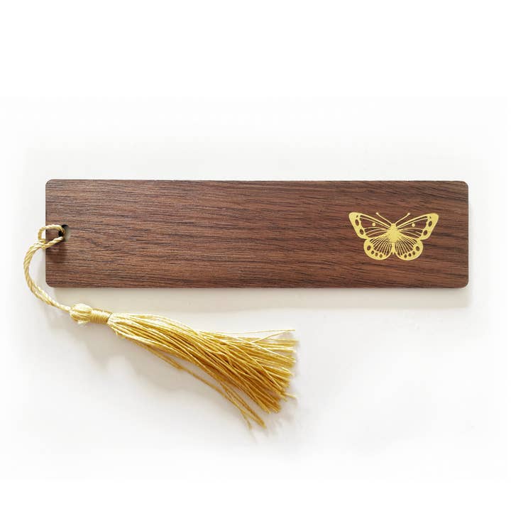 Custom Logo or Text Foil Embossed Walnut Wood Bookmark for wholesale by Studio Portmanteau