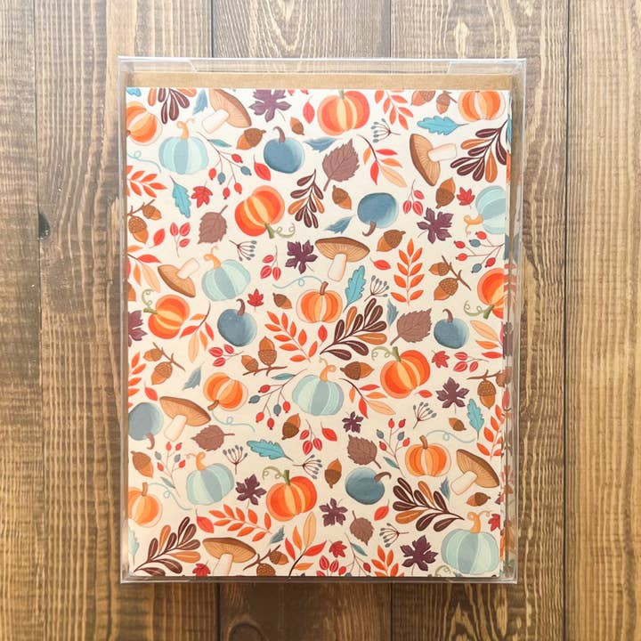 Fall Pumpkins + Leaves Boxed Card Set of 8 for wholesale by Allegra Paper Co.
