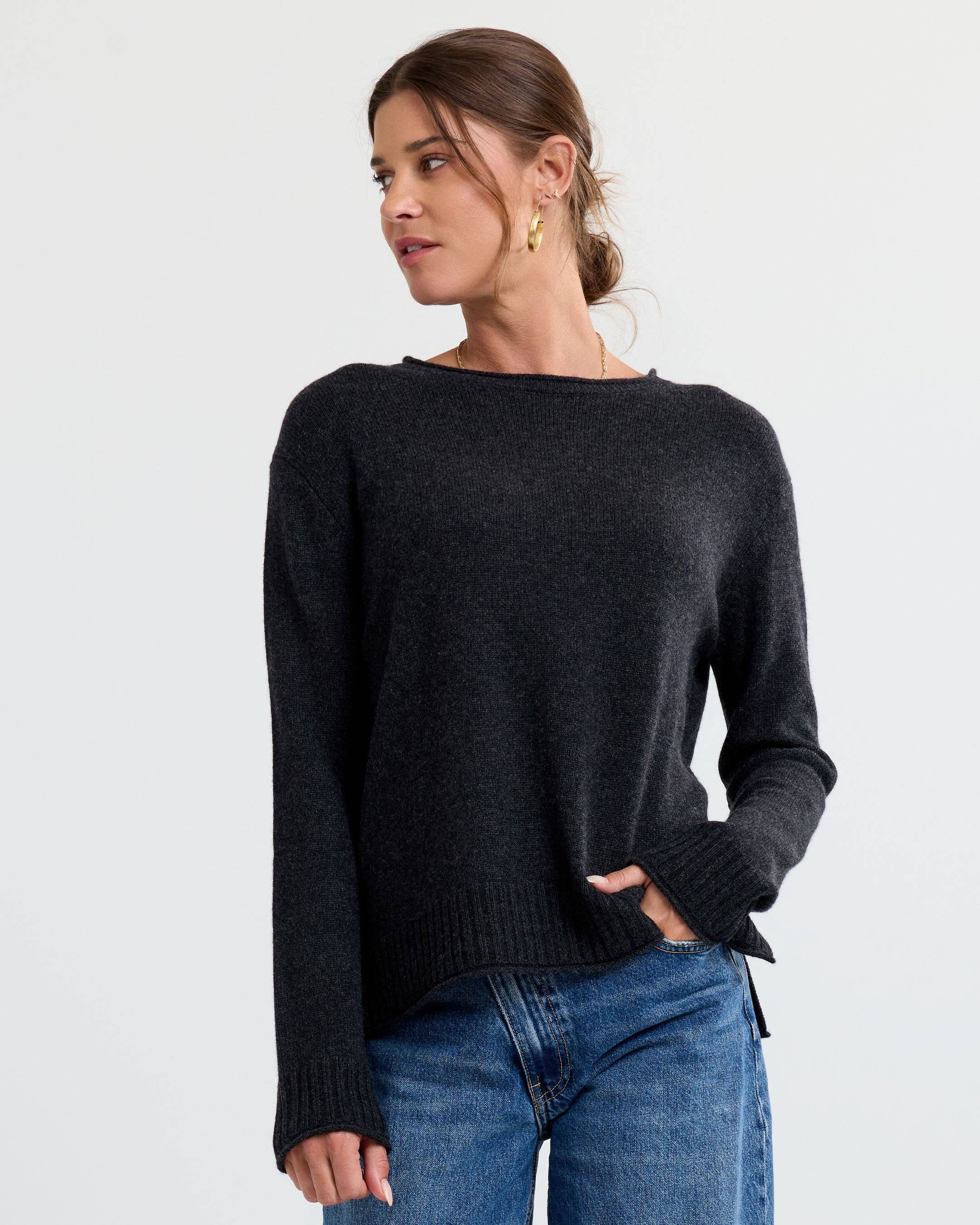 Charcoal Essential Cashmere Crew for wholesale on Faire6