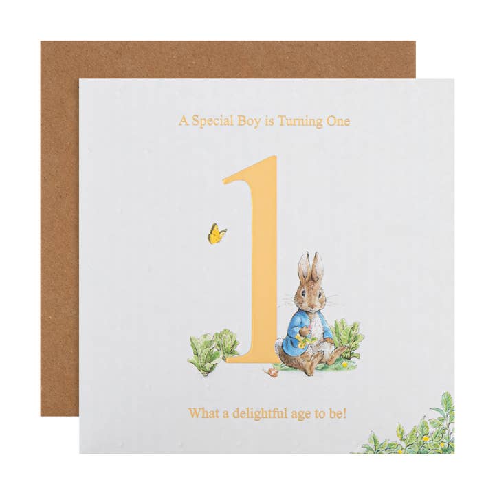 1st Birthday Card - Beatrix Potter's Peter Rabbit Design for wholesale by Hallmark