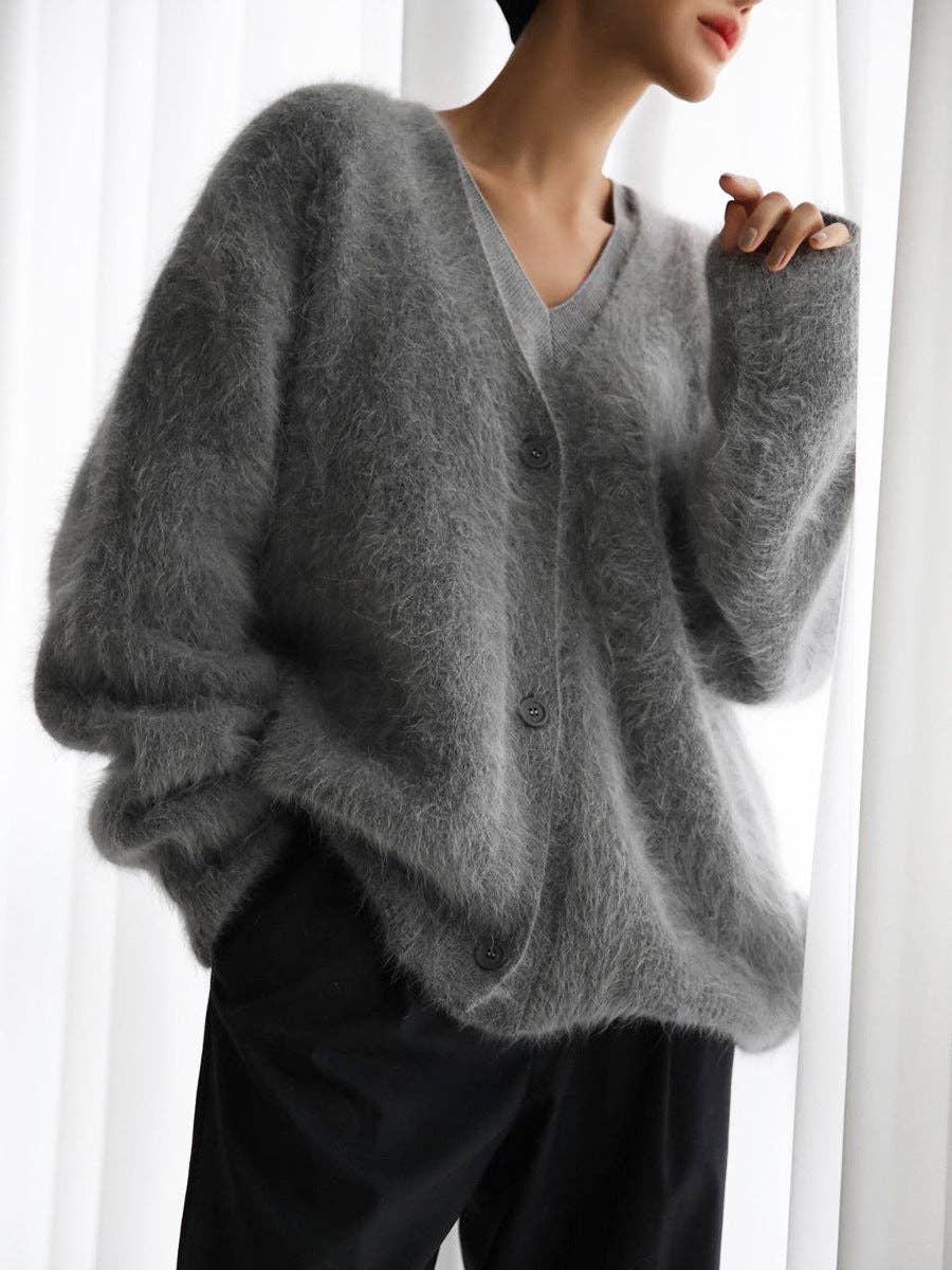 Suhkasana – Engroshandel Cardigan - Dame – Faux mink strikket oversized cardigan blød hyggelig sweater15
