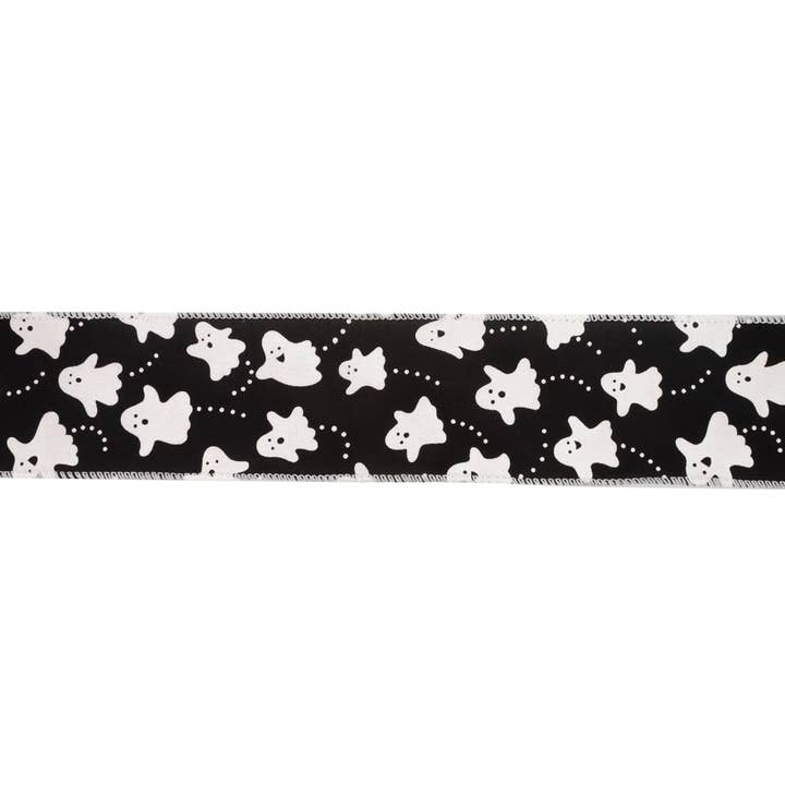 LA Ribbons Wholesale - Wholesale Ribbon - Gift Wrapping - 2 1/2" Wired Ribbon | "Ghosts" Black/White | 10 Yard Roll1