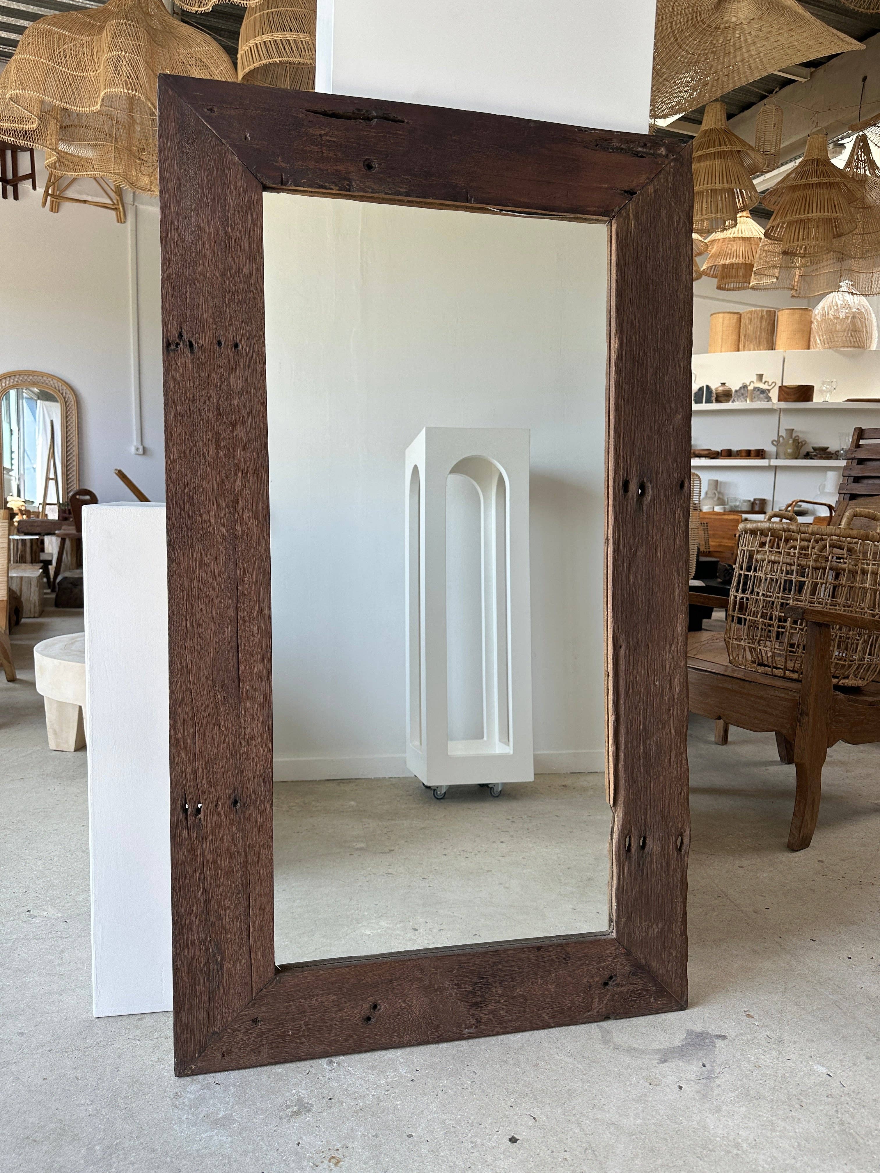 Office Objets - Wholesale Wall Mirror - Mirror with exotic brutalist old iron wood frame H:139cm86